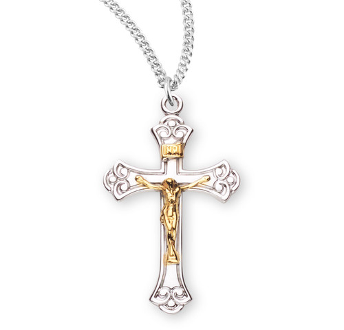 Swirled Sterling Silver Two Toned Crucifix