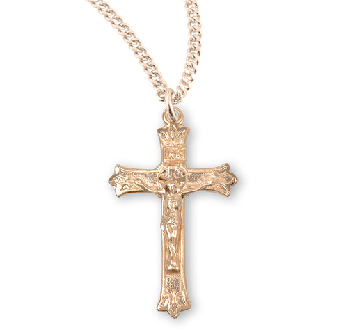 Triple Flare Tip Gold Over Sterling Silver Crucifix