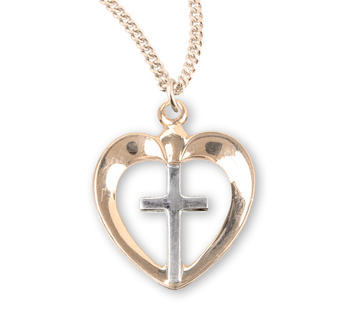 Two-tone Gold Over Sterling Silver Heart with Cross