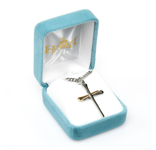 Two-Tone Sterling Silver Nail Cross | 24" Endless Curb Chain