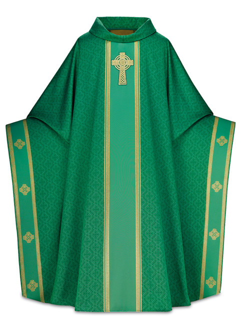 #3858 Celtic Hand Embroidered Monastic Chasuble | Roll Collar | 100% Man Made Fibers| All Colors