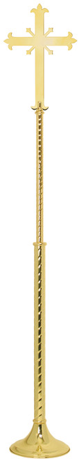 K113 Fleur-de-lis Design Processional Cross | Solid Polished Brass