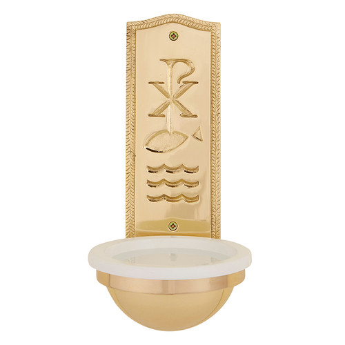 Chi Rho with Fish Holy Water Font | Solid Brass