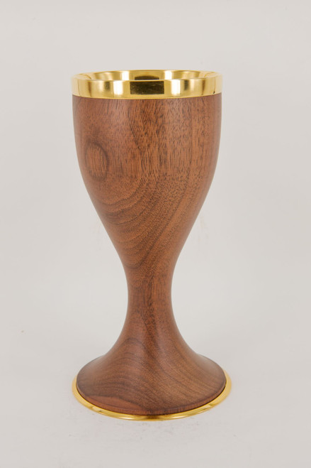 Walnut Wood Chalice | 8 1/3", 7oz. | Brass Gold Plated | Handmade in Italy