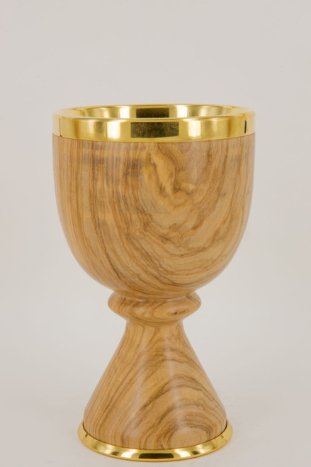 Olive Wood Chalice | 6 3/8", 7oz. | Brass Gold Plated | Made in Italy