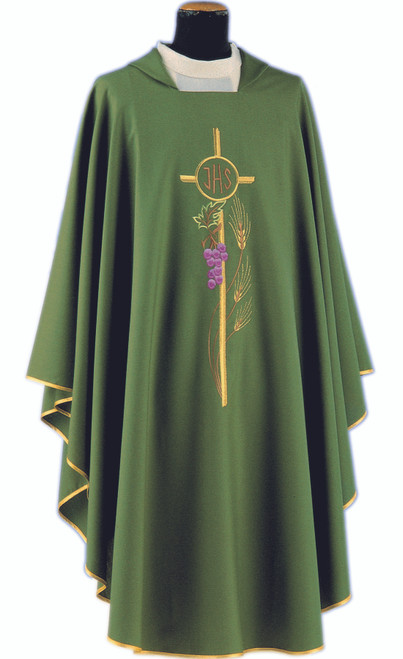 #325 Embroidered IHS Cross Chasuble | Square Collar | 100% Poly | All Colors