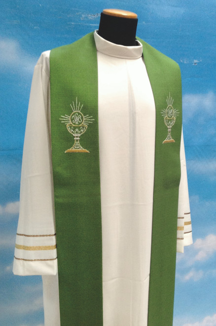 #333 Lightweight Embroidered Eucharist Overlay Stole | 100% Micro Poly | All Colors