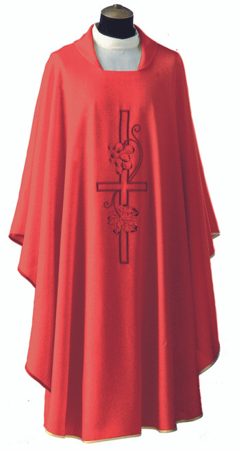 #512 Embroidered Cross & Grapes Chasuble | Square Collar | Wool/Poly | All Colors