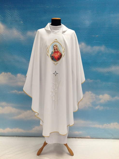 #643 Printed Sacred Heart of Mary Marian Chasuble | Square Collar | 100% Poly