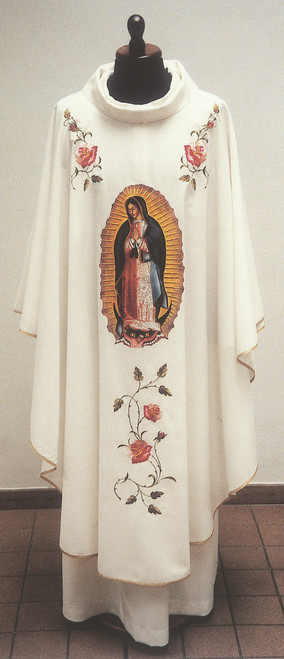 #859 Embroidered Our Lady of Guadalupe Marian Chasuble | Roll Collar | Mixed Wool