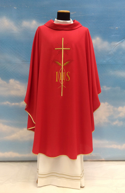 #511 IHS Cross Chasuble | Roll Collar | Wool/Poly | All Colors