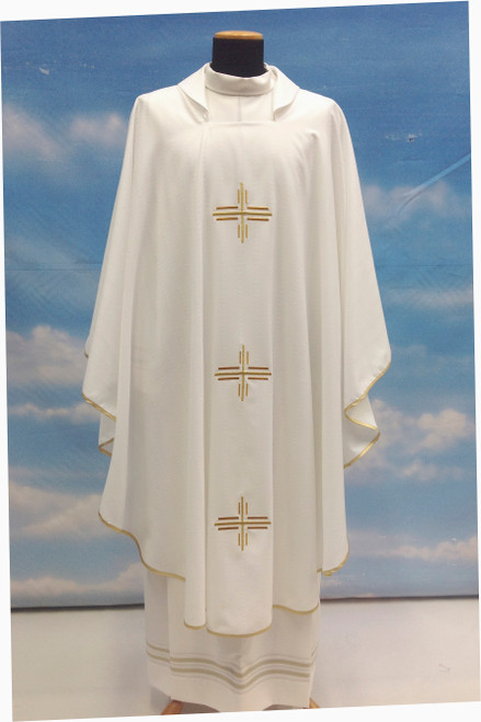 #753 Embroidered Cross Celebrants Chasuble | Square Collar | Viscose/Poly | All Colors