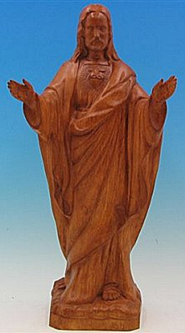 24" Sacred Heart of Jesus Garden Statue | Wood Stain Finish