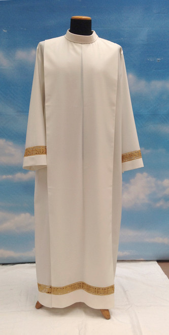 Clergy Surplice, Gold Lace Insert, Square Neckline, Wool Blend, 4 Sizes, Solivari, Italy