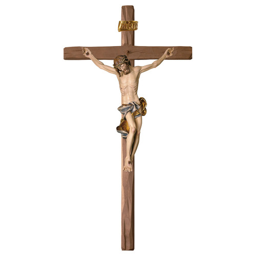 Full Color Baroque Straight Crucifix | Hand Carved in Italy | Multiple Sizes