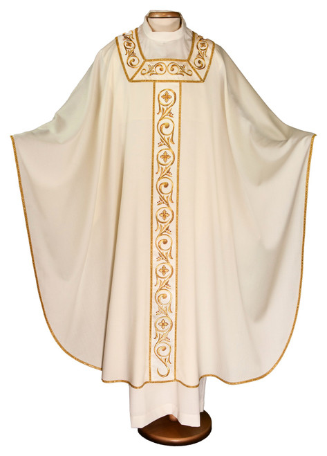 #6359 Italian Gold Embroidered Chasuble | Roll Collar | 100% Wool | All Colors