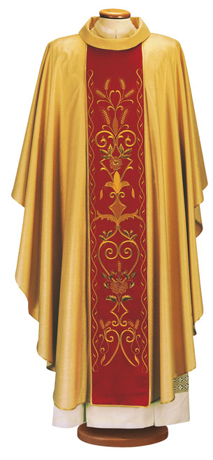 #7108 Italian Embroidered Chasuble with Scapular | Roll Collar | 100% Wool | All Colors