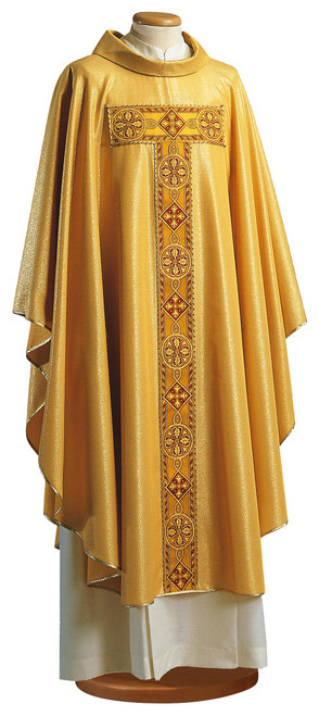#0262 Embroidered Gold Chasuble | Roll Collar | Wool/Lurex