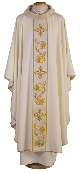 #007 Handmade Gold Embroidered Chasuble | Roll Collar | 100% Wool | All Colors