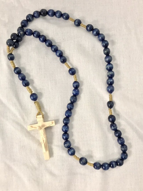 Blue Wood Bead Rosary | Hand Carved In Italy