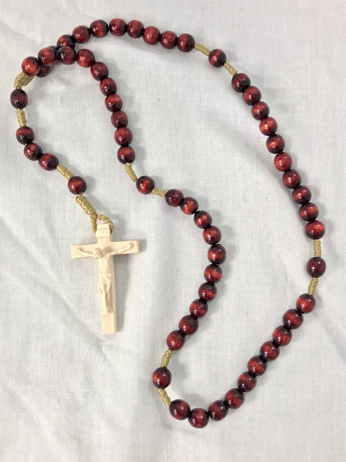 Maroon Wood Bead Rosary | Hand Carved In Italy