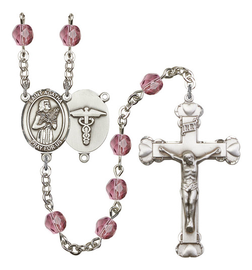 St. Agatha Nurse Polished Crystal Rosary | Medium Crucifix | 12 Colors