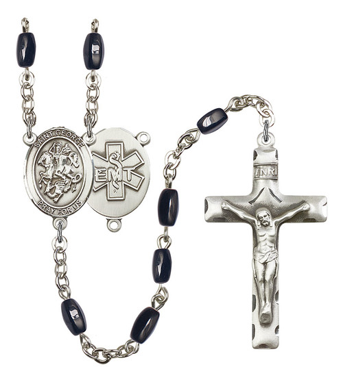 St. George EMT Rosary | Hand Made Silver Plate | 5mm Black Onyx Beads