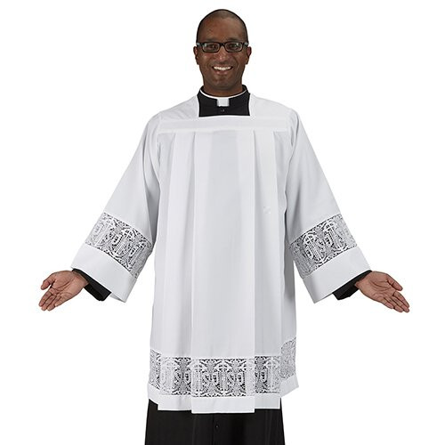 Augustinian Collection Latin Cross with IHS Lace Insert Surplice | 100% Polyester