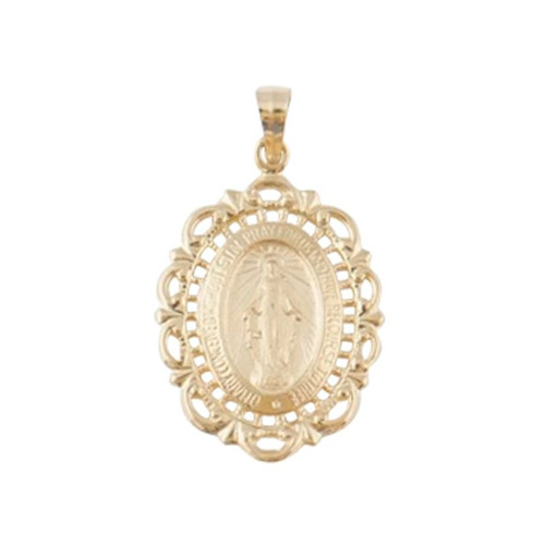 14kt. Gold Large Oval Lace Miraculous Medal