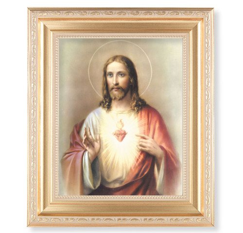 Sacred Heart of Jesus Satin Gold Framed Art | Style E