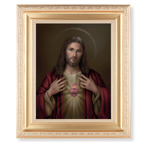 Sacred Heart of Jesus Satin Gold Framed Art