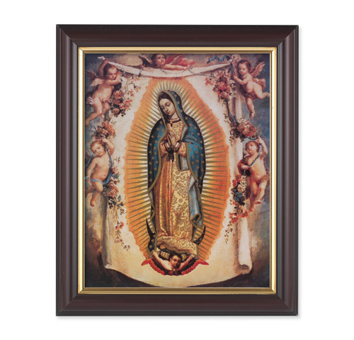 Our Lady of Guadalupe with Angels Walnut Framed Art | 8" x 10"