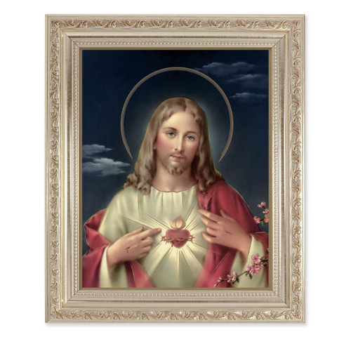 Sacred Heart of Jesus Antique Silver Framed Art | Style C