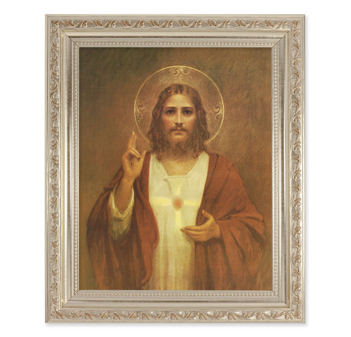 Sacred Heart of Jesus Antique Silver Framed Art | Style D