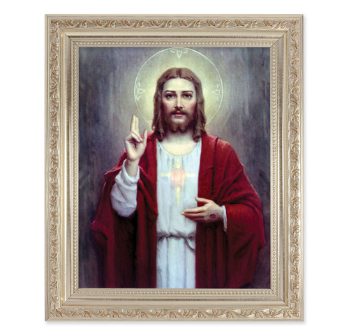 Sacred Heart of Jesus Antique Silver Framed Art | Style F