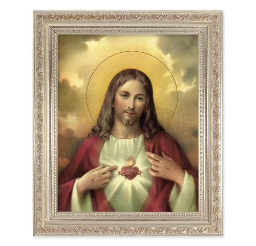 Sacred Heart of Jesus Antique Silver Framed Art | Style G