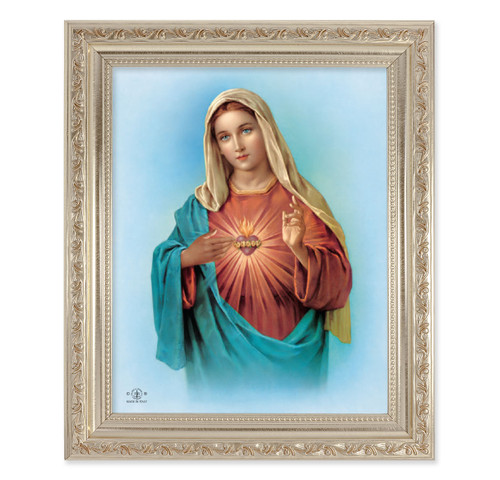 Immaculate Heart of Mary Antique Silver Framed Art | Style A