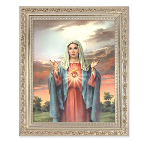 Immaculate Heart of Mary Antique Silver Framed Art | Style B