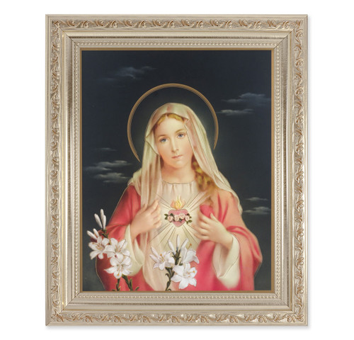 Immaculate Heart of Mary Antique Silver Framed Art | Style C
