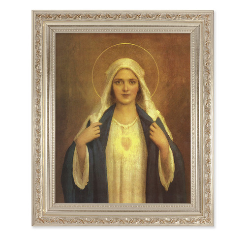 Immaculate Heart of Mary Antique Silver Framed Art | Style D