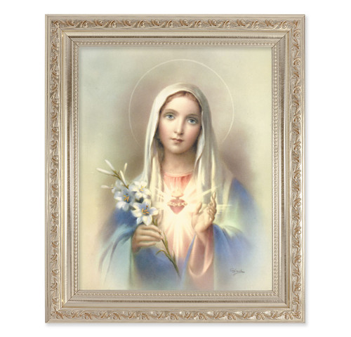 Immaculate Heart of Mary Antique Silver Framed Art | Style E