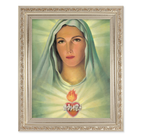 Immaculate Heart of Mary Antique Silver Framed Art | Style H