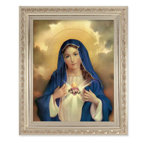 Immaculate Heart of Mary Antique Silver Framed Art | Style I