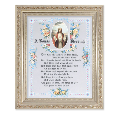 House Blessing - Sacred Heart of Jesus Antique Silver Framed Art