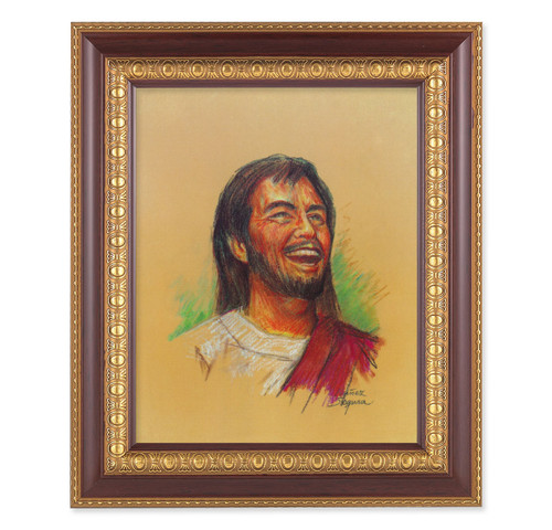 Laughing Jesus Cherry Gold Framed Art
