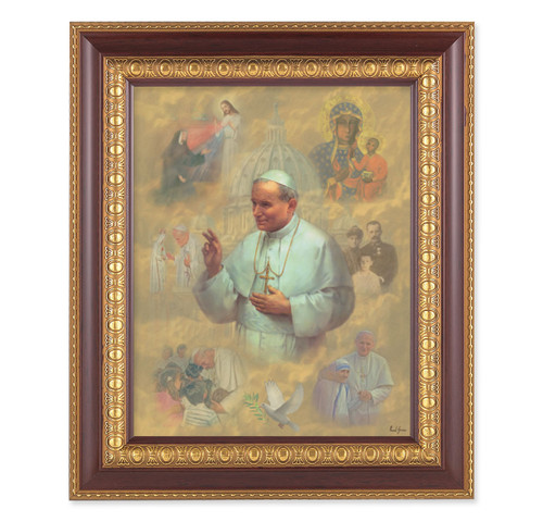 St. Pope John Paul II Cherry Gold Framed Art | Style B