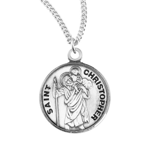 Saint Christopher Round Sterling Silver Medal