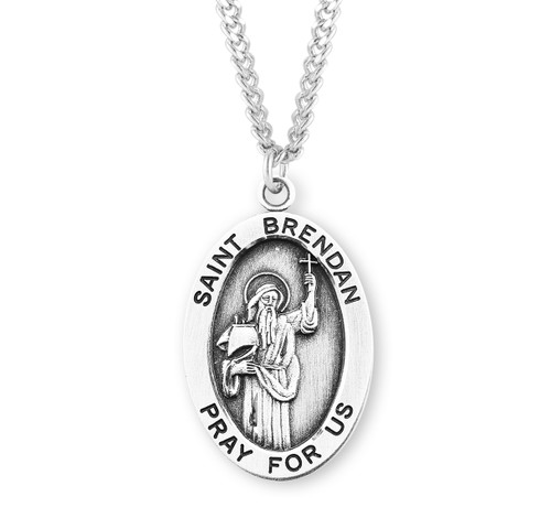 Patron Saint Brendan Oval Sterling Silver Medal | 24" Chain