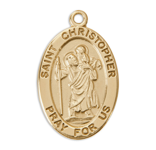 Patron Saint Christopher Medium Oval Solid 14 Karat Gold Medal