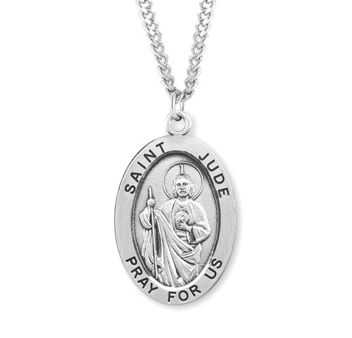Patron Saint Jude X-Large Oval Sterling Silver Medal | 24" Chain